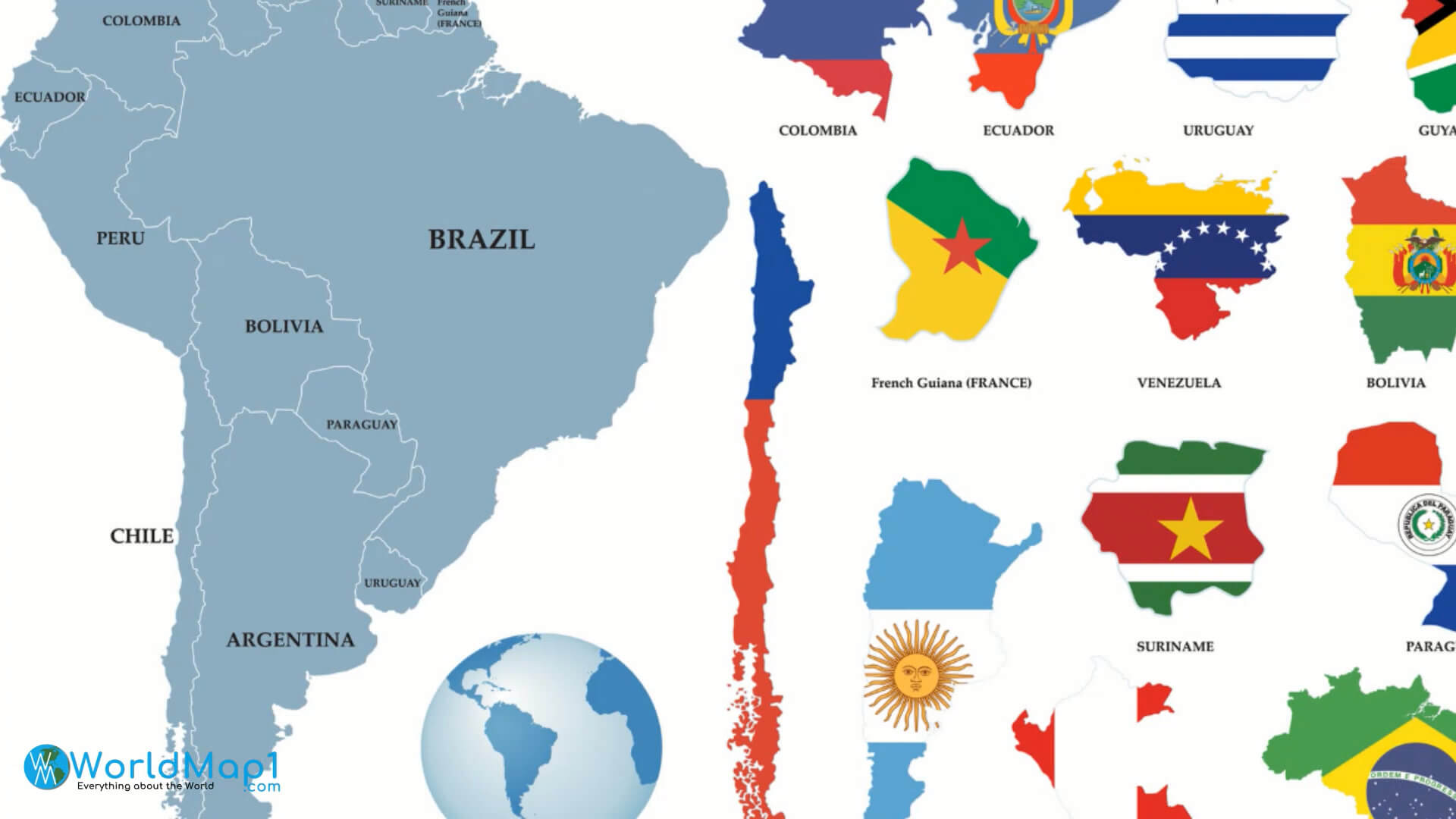 South America Map and Countries Flags